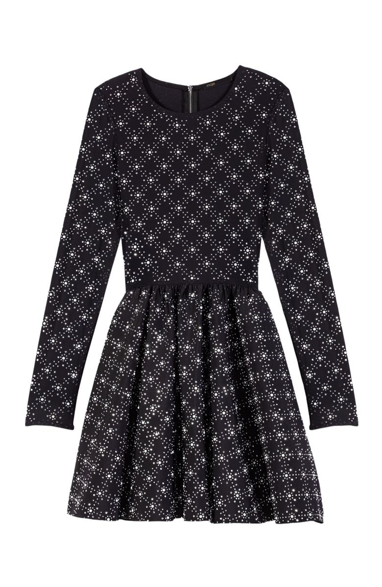 maje Pearl and rhinestone skater dress, Alternate, color, Black