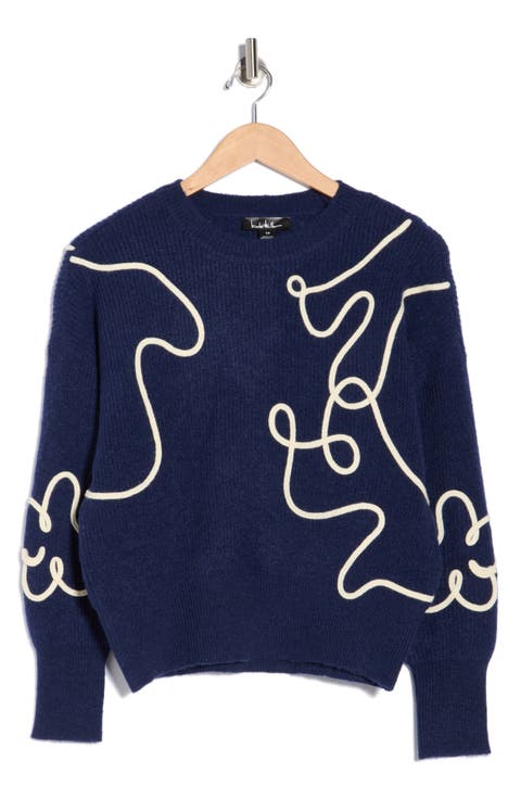 Abstract Line Embroidered Sweater