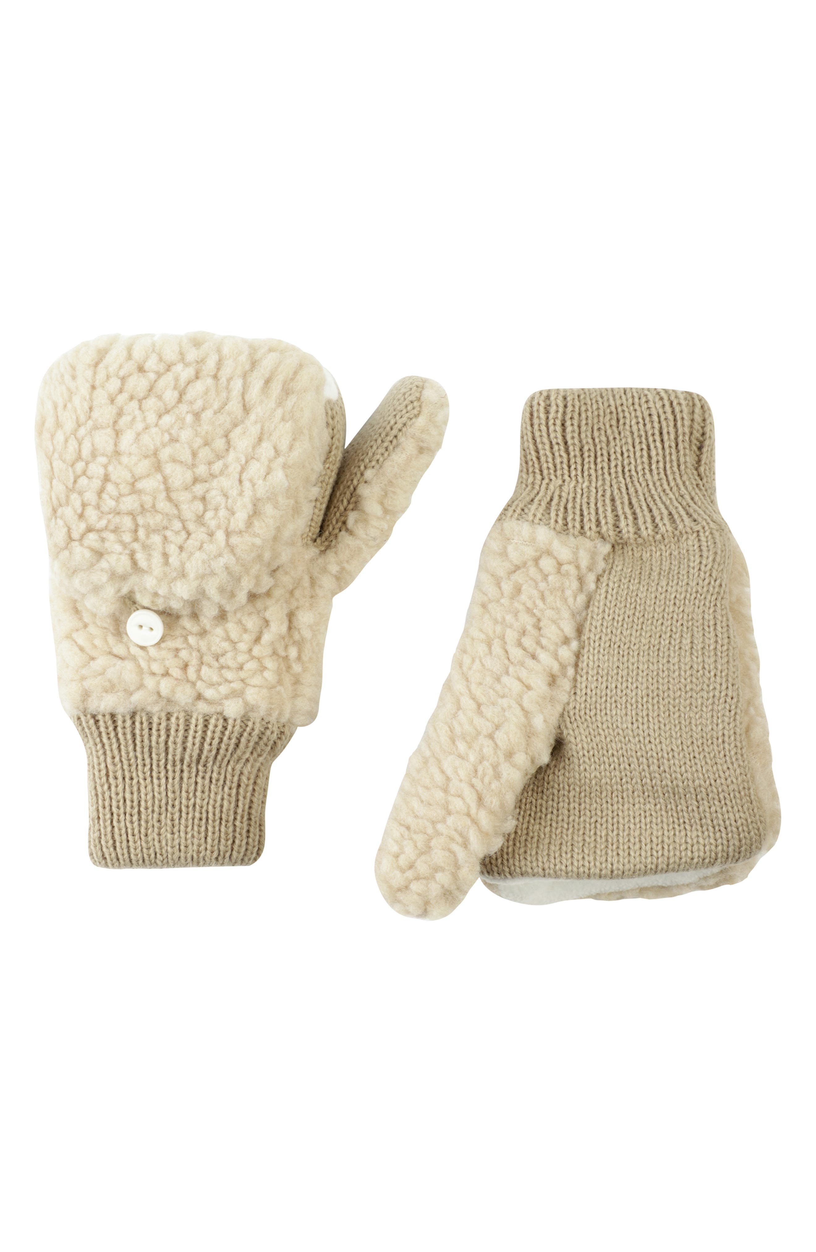 Hunter Wanderer High Pile Fleece Mittens In Beige Willow