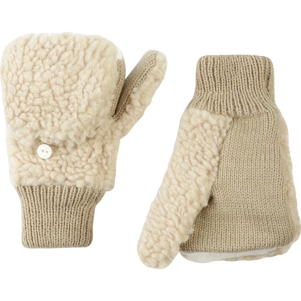 Hunter Wanderer High Pile Fleece Mittens In Beige Willow