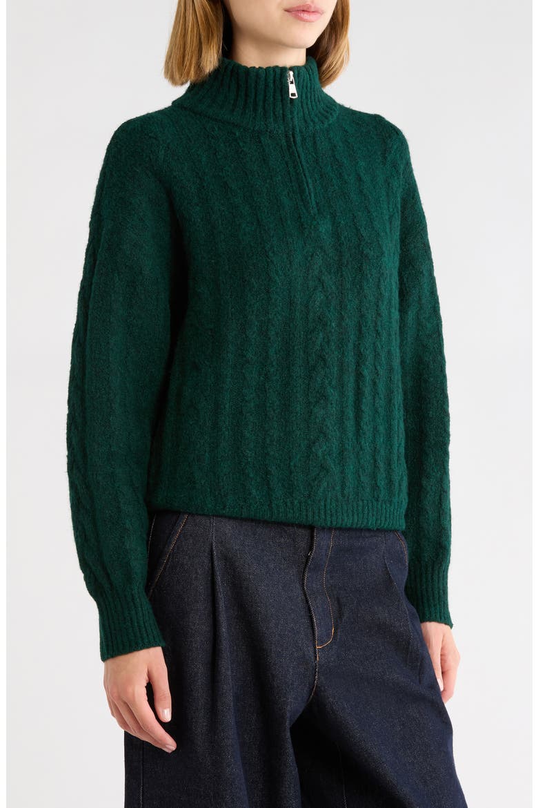 West Half Zip Cable Knit Sweater, Alternate, color, PINE GREEN