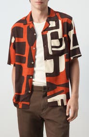 MANGO Geo Print Bowling Shirt