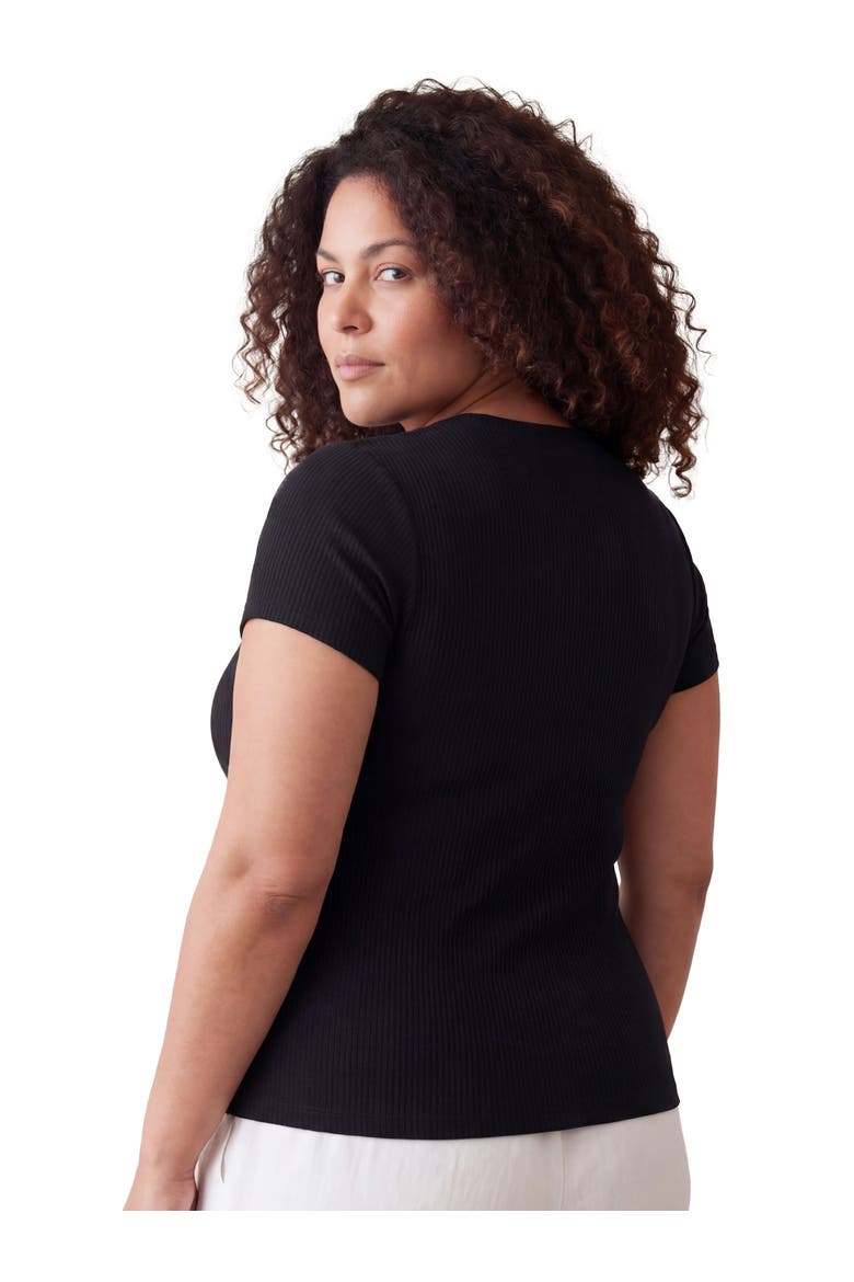 Curvy Basic Ribbed Knit Round Neck Short Sleeve Top, Alternate, color, Black