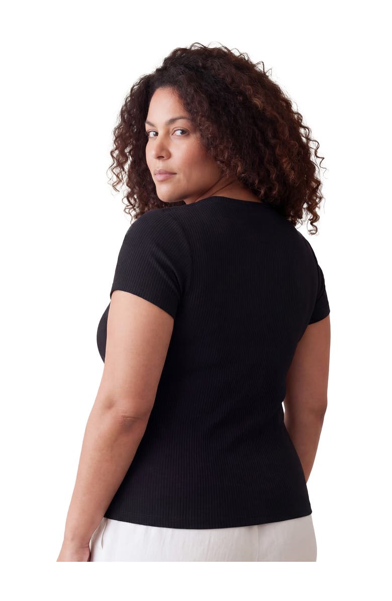 24seven Comfort Apparel Curvy Basic Ribbed Knit Round Neck Short Sleeve Top, Alternate, color, Black