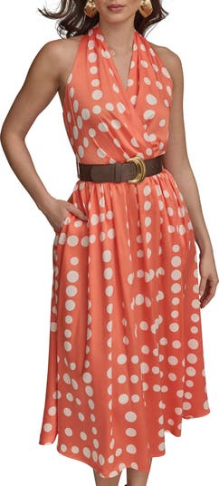 Polka Dot Belted Midi Dress