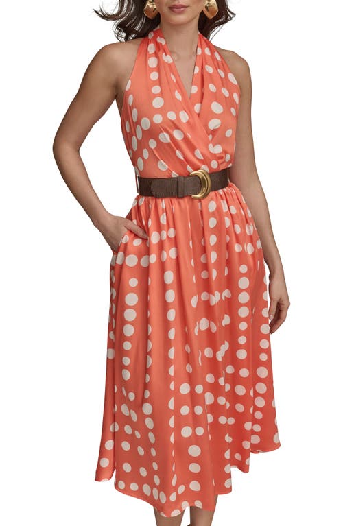 Donna Karan New York Polka Dot Belted Midi Dress In Spring Melon