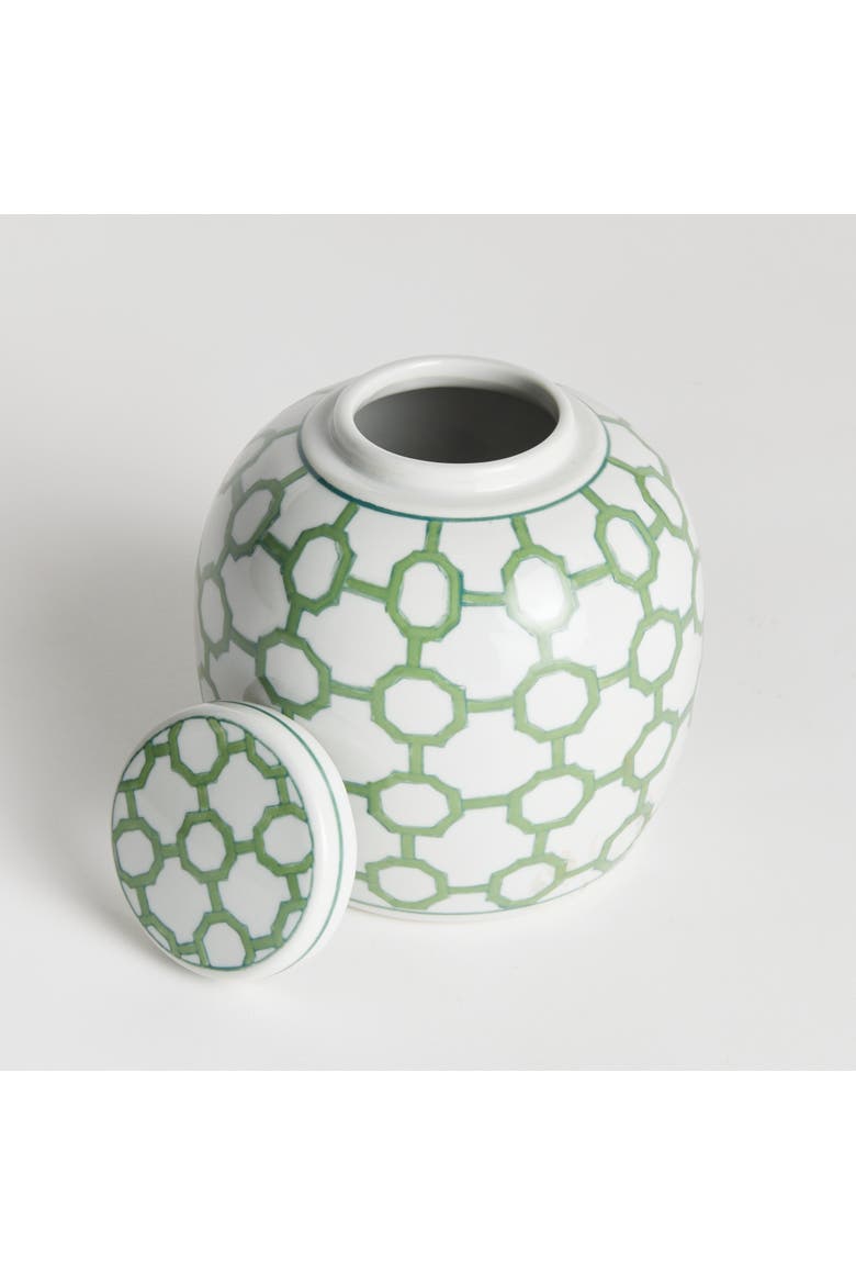 5.5" Imperial Link Chinoiserie Green & White Porcelain Lidded Jar Accent Piece, Alternate, color, Green