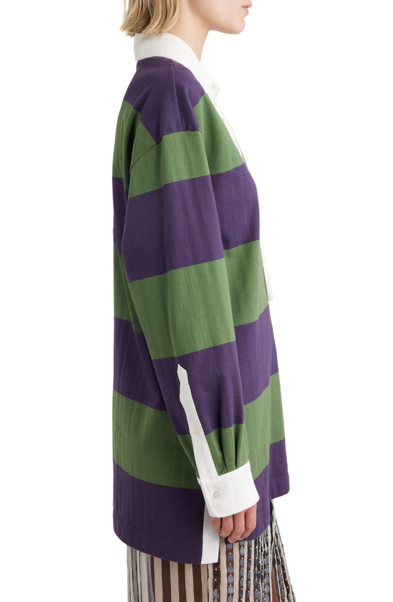 Dries Van Noten Block Stripe Lace-Up Cotton & Linen Blend Rugby Shirt, Alternate, color, 