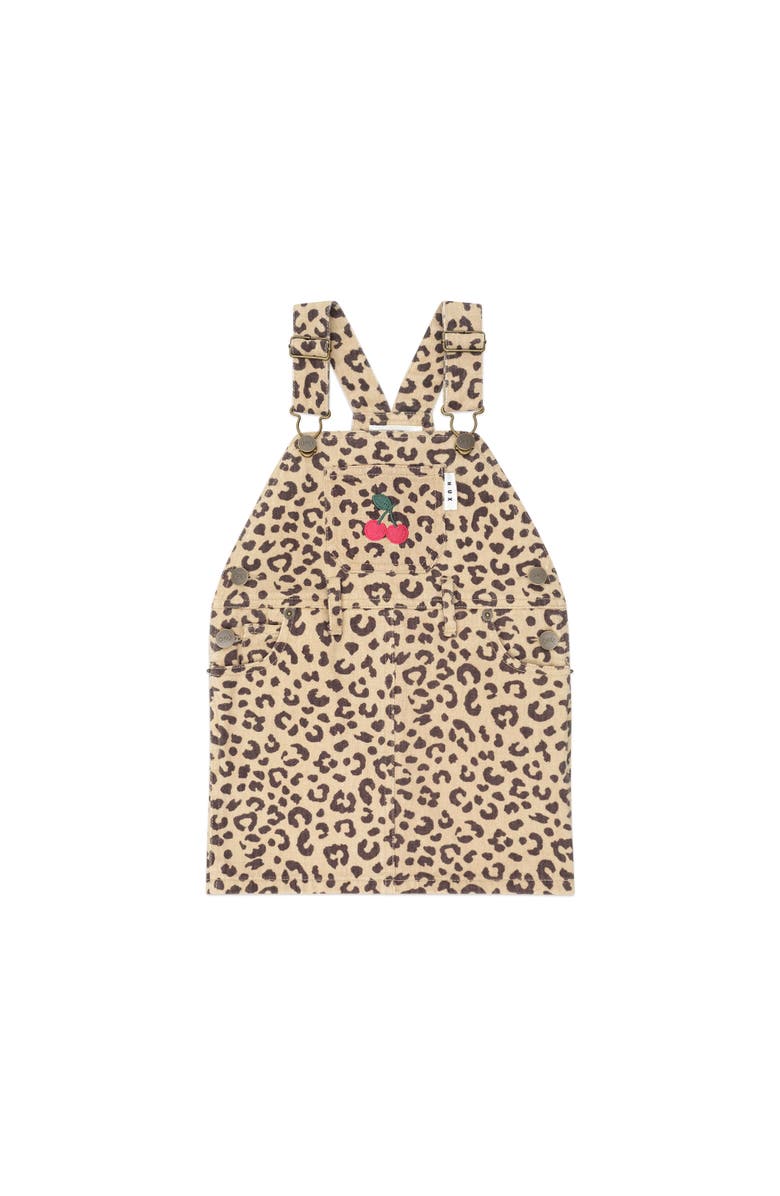 Huxbaby Very Cherry Leopard Print Denim Pinafore, Main, color, Animal
