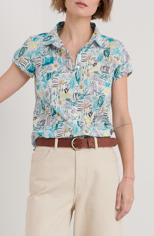 Seasalt Cornwall Rushmaker Garden Print Cap Sleeve Organic Cotton Voile Button-up Shirt In Garden Studio Sketch Chalk