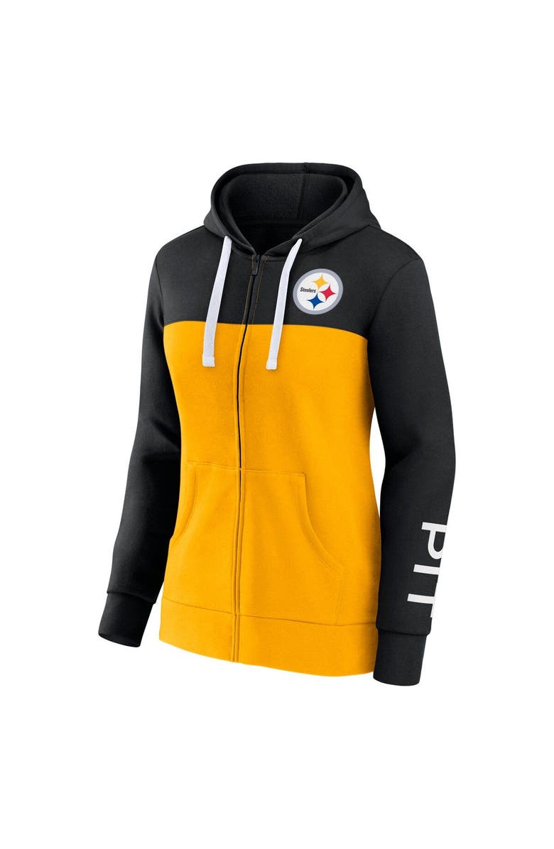 FANATICS Women's Fanatics Branded Black/Gold Pittsburgh Steelers Take The Field Color Block Full-Zip Hoodie, Alternate, color, 