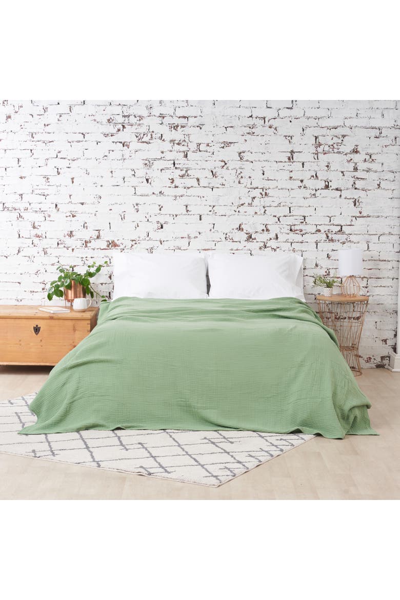 Ryker Succulent King Gauze Coverlet Bedspread, Main, color, Green