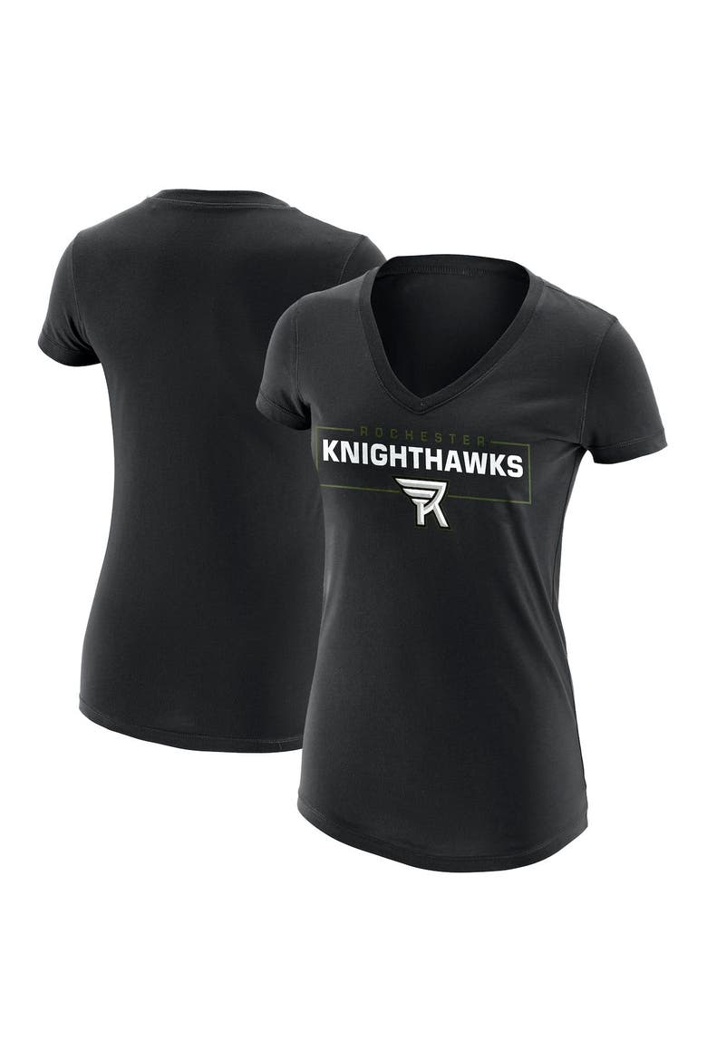 Women's Black Rochester Knighthawks Primary Logo V-Neck T-Shirt, Alternate, color, Black