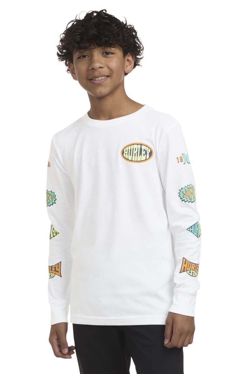 Hurley Kids' Badge Long Sleeve Graphic T-Shirt, Alternate, color, White