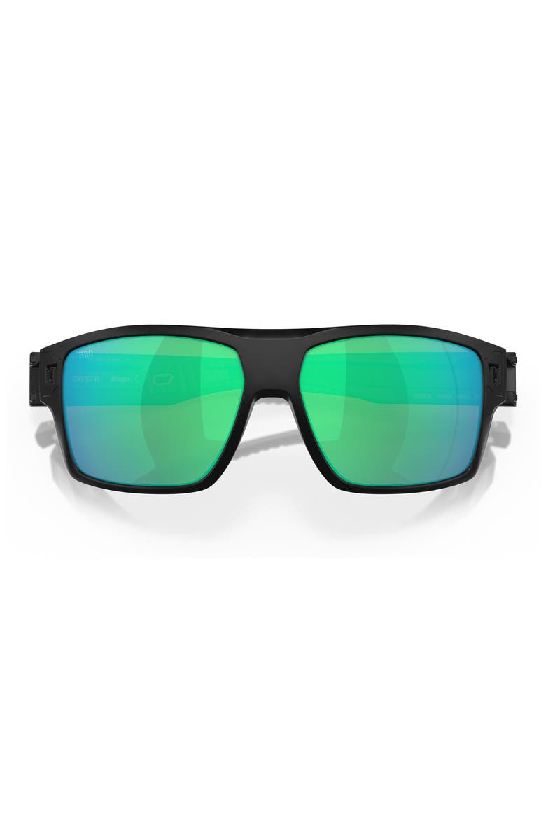 Diego 62mm Oversize Polarized Mirrored Rectangular Sunglasses, Alternate, color, BLACK / GREEN MIRROR 580G