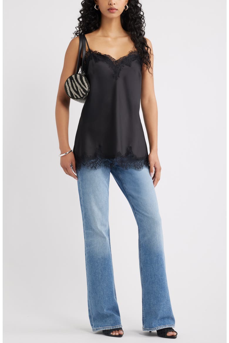 Lace Trim Satin Camisole, Alternate, color, BLACK