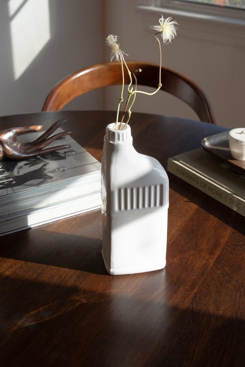 Bottle Shaped Flower Vase, Alternate, color, White