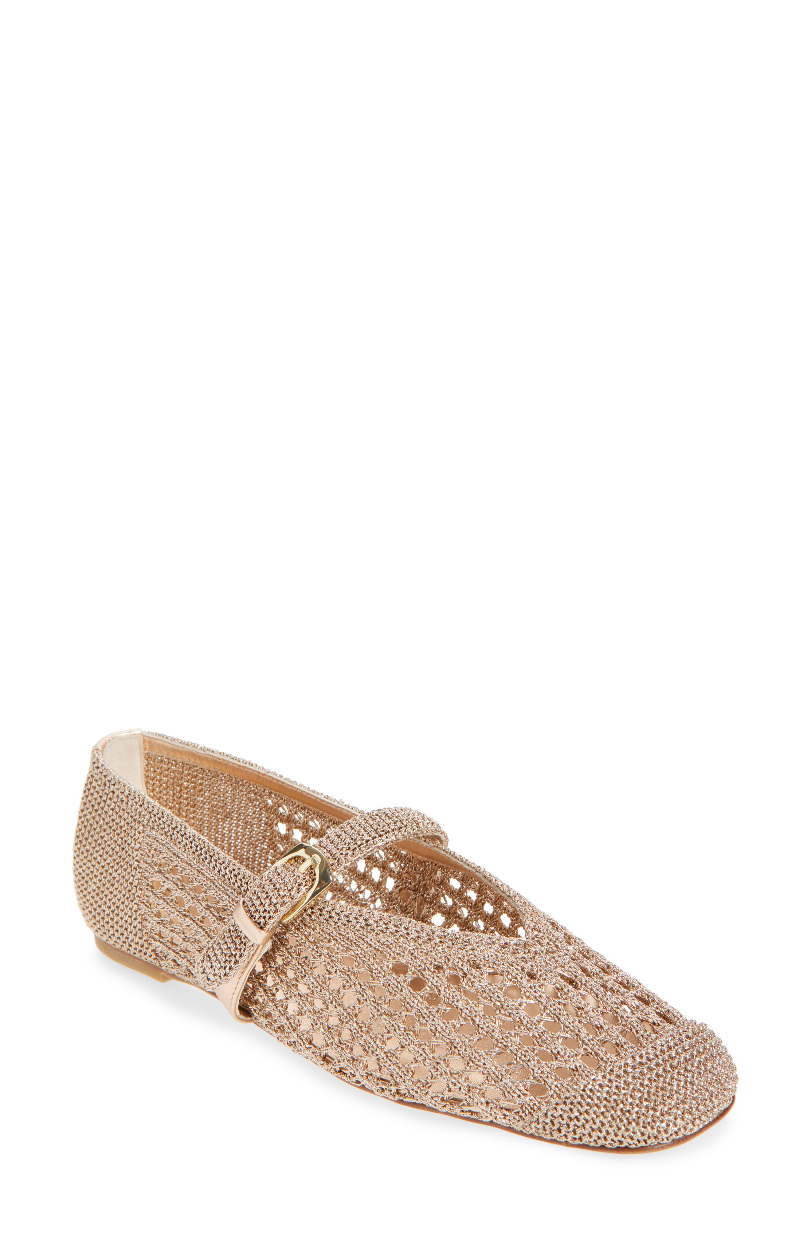 Stuart Weitzman Leora Metallic Mary Jane Flat, Main, color, Light Gold