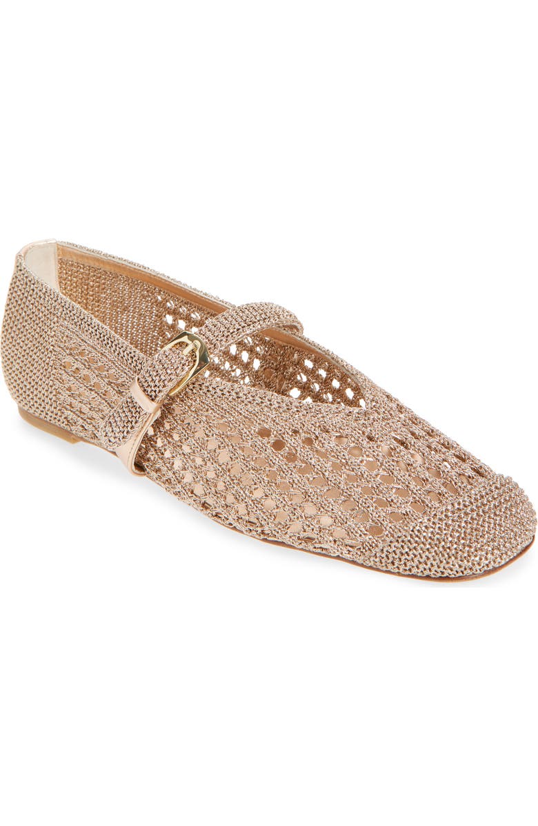 Stuart Weitzman Leora Metallic Mary Jane Flat, Main, color, Light Gold