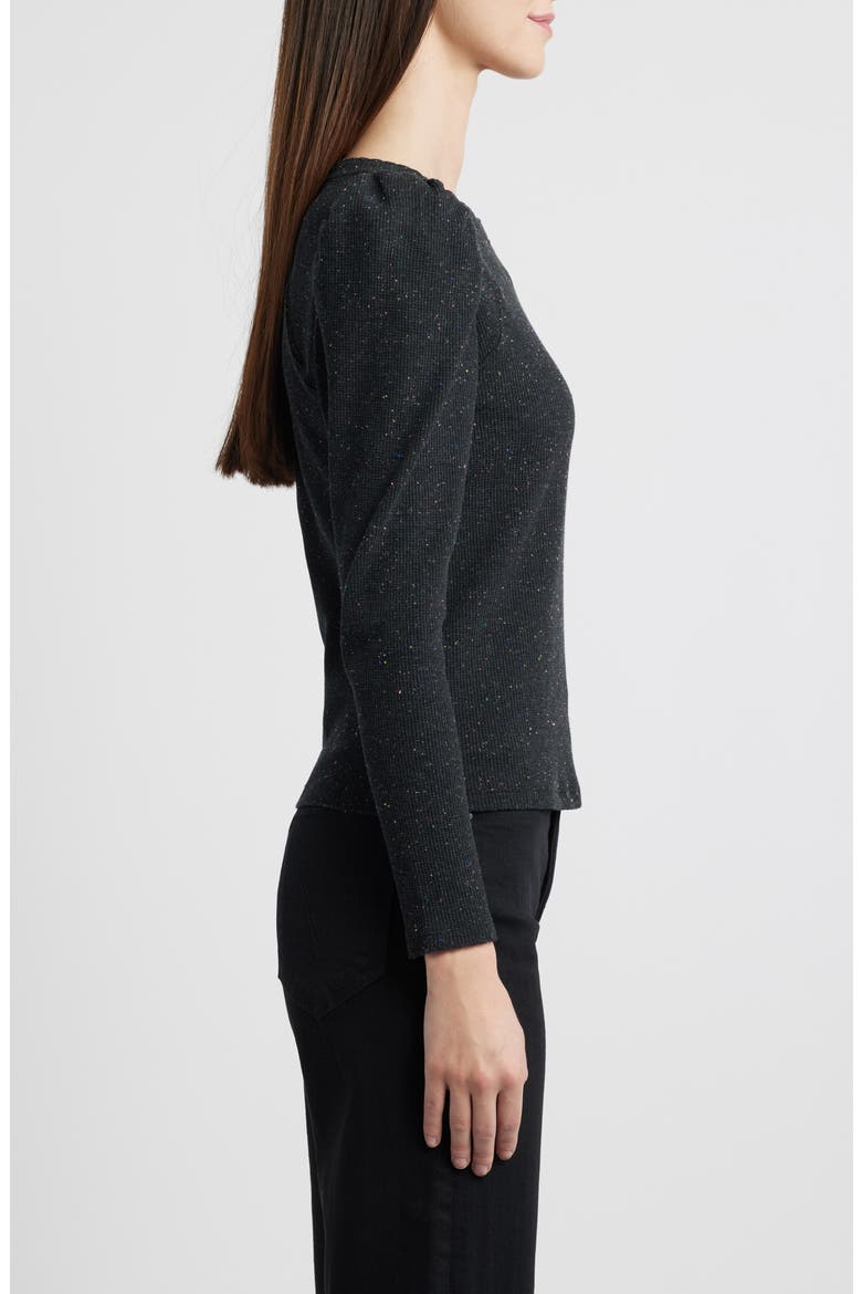 Puff Shoulder Long Sleeve Thermal Top, Alternate, color, BLACK MULTI