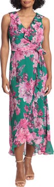 London Times Femme Floral Yoryu Ruffle Hem Dress
