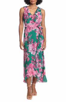 London Times Femme Floral Yoryu Ruffle Hem Dress
