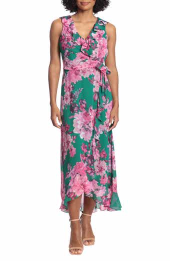 London Times Femme Floral Yoryu Ruffle Hem Dress