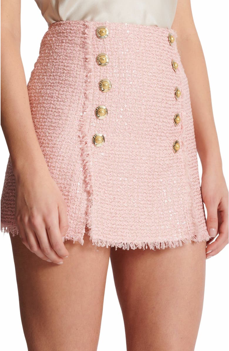 Balmain Short Sequinned Tweed Skirt, Alternate, color, Pink