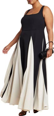 ELOQUII Black And White Godet Gown