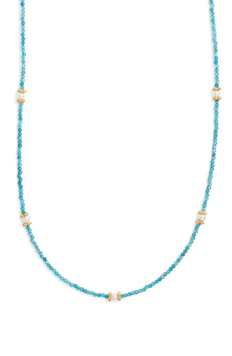 Kiara by Ki-ele Taylor Apatite & Freshwater Pearl Beaded Necklace, Main, color, Blue/ Gold