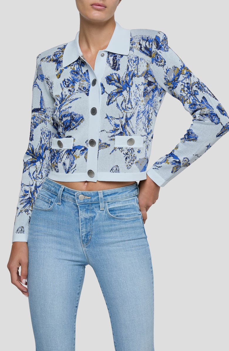 L'AGENCE Osiris Jacquard Knit Jacket, Main, color, Grey Mlt Waterclr Butrfly Jcqr