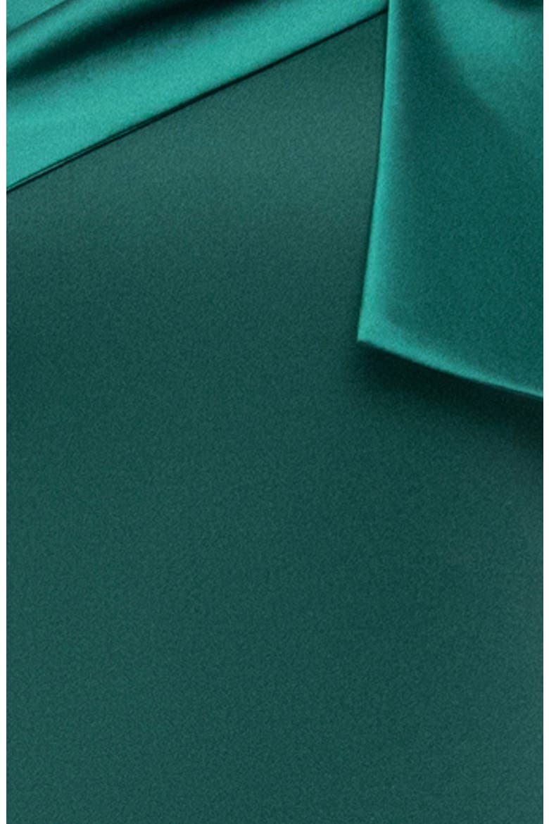 Satin Bow Detail One-Shoulder Scuba Crepe Sheath Gown, Alternate, color, HUNTER