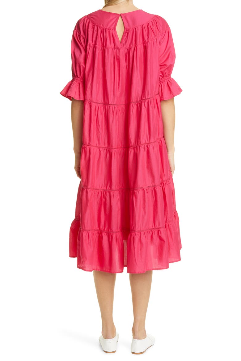 Paradis Tiered Puff Sleeve Cotton Dress, Alternate, color, SHOCKING PINK