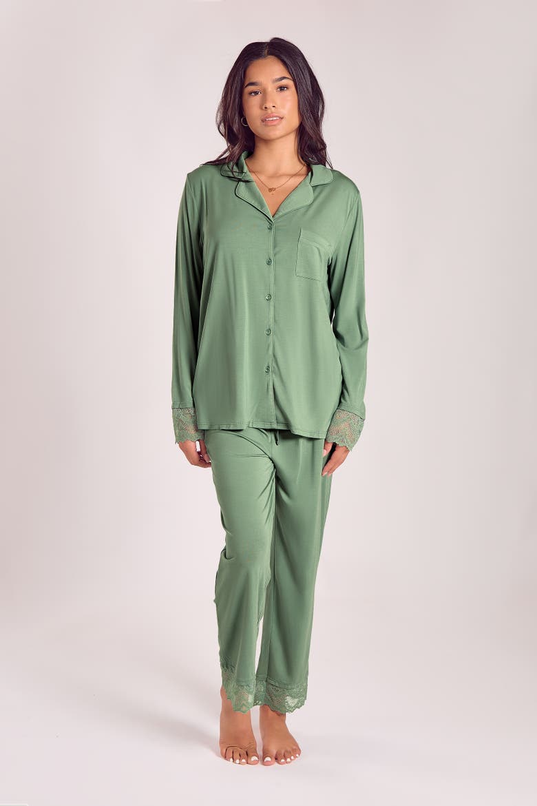 Modal Women's Pajama Set with Lace Trim, Alternate, color, Green