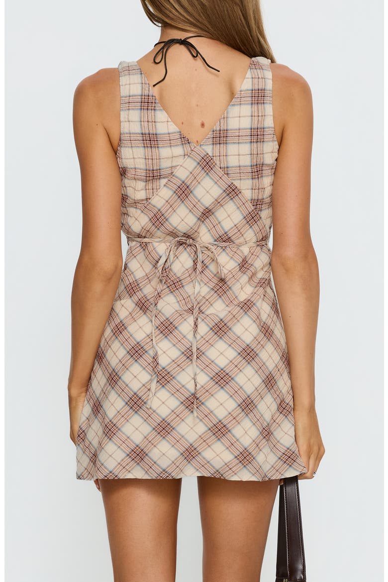 Nellie Plaid Sleeveless Cotton Minidress, Alternate, color, BEIGE PLAID
