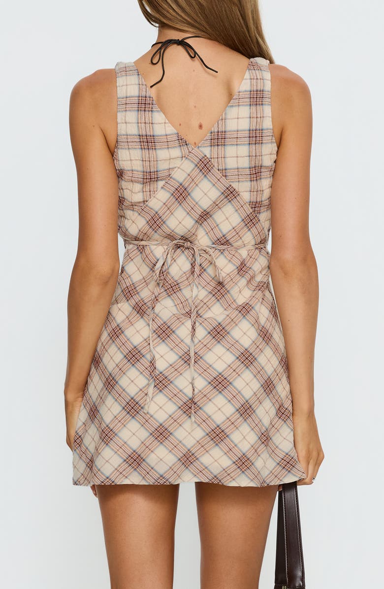 Princess Polly Nellie Plaid Sleeveless Cotton Minidress, Alternate, color, Beige Plaid