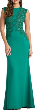 Tadashi Shoji Embroidered Detail Crepe Body-Con Gown