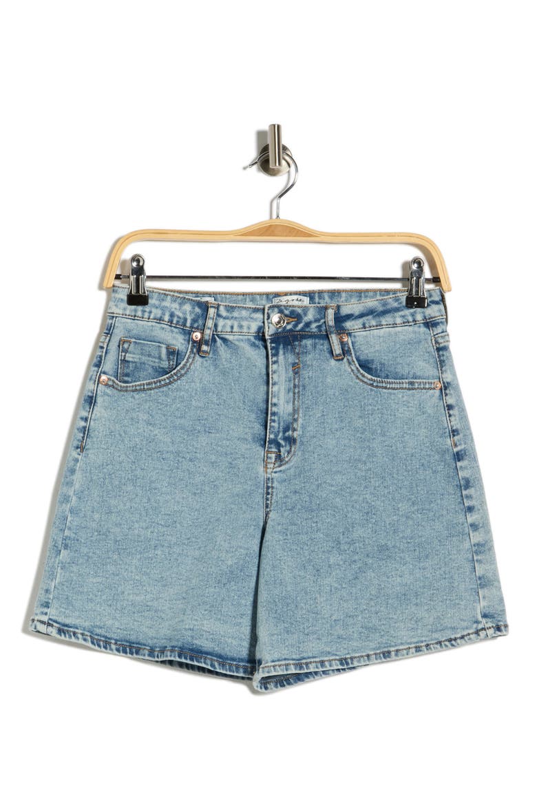High Waist Mid Thigh Denim Shorts, Alternate, color, LIGHT WASH