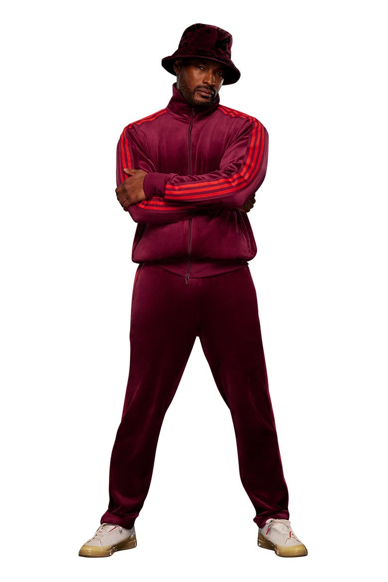 Velour Wide Leg Track Pants, Alternate, color, CHERRY WOOD RED