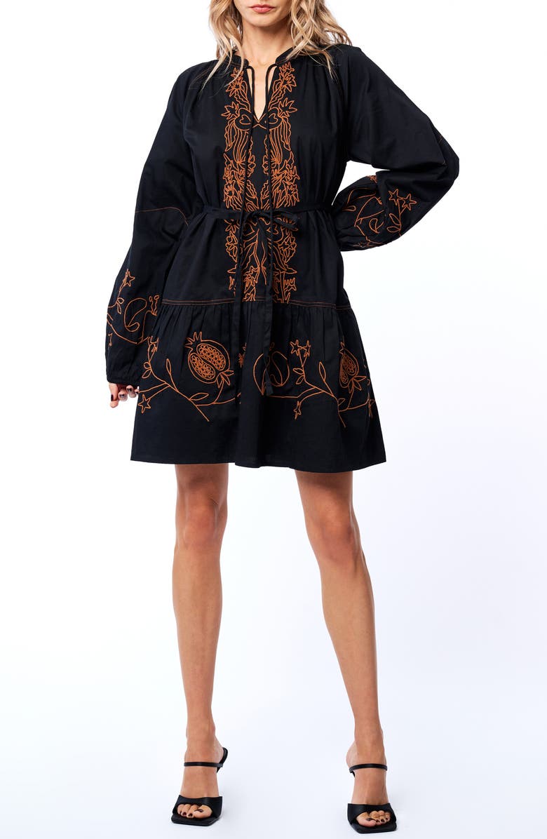 CIEBON Rosetta Embroidered Long Sleeve Cotton Minidress, Main, color, 