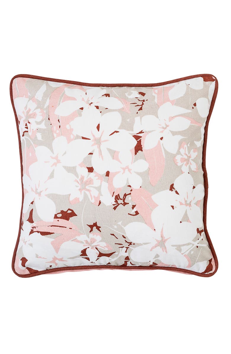 Storied Home Pink & Rust Square Floral Pillow with Solid Pink Back & Rust Trim, Main, color, Pink