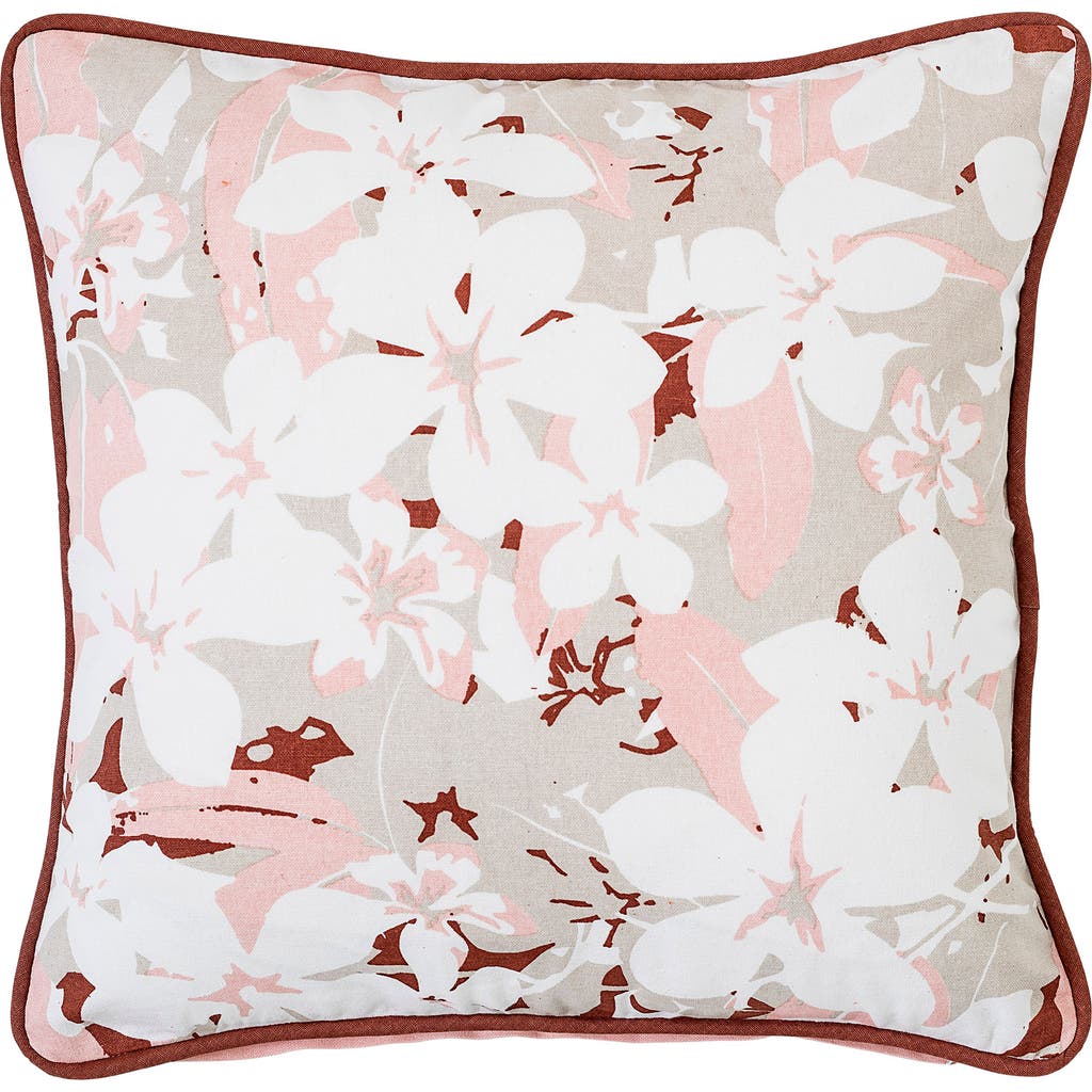 Storied Home Pink & Rust Square Floral Pillow With Solid Pink Back & Rust Trim In Pink