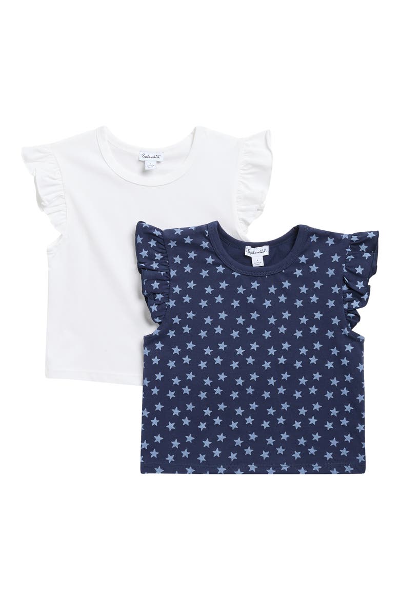 Kids' 2-Pack Ruffle Sleeve T-Shirts, Main, color, NAVY STAR/ WHITE