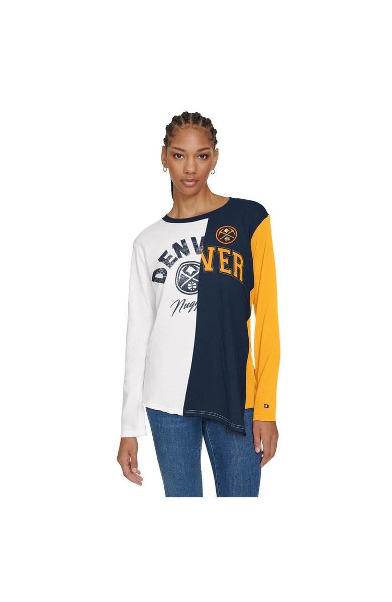 TOMMY JEANS Women's Tommy Jeans White/Navy Denver Nuggets Amelia Color Blocked Long Sleeve T-Shirt, Main, color, 