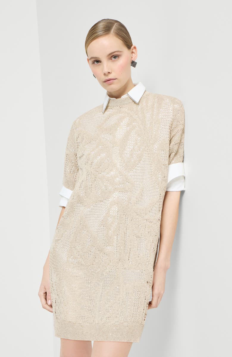 Brunello Cucinelli Dazzling water lilies mini dress, Alternate, color, Beige