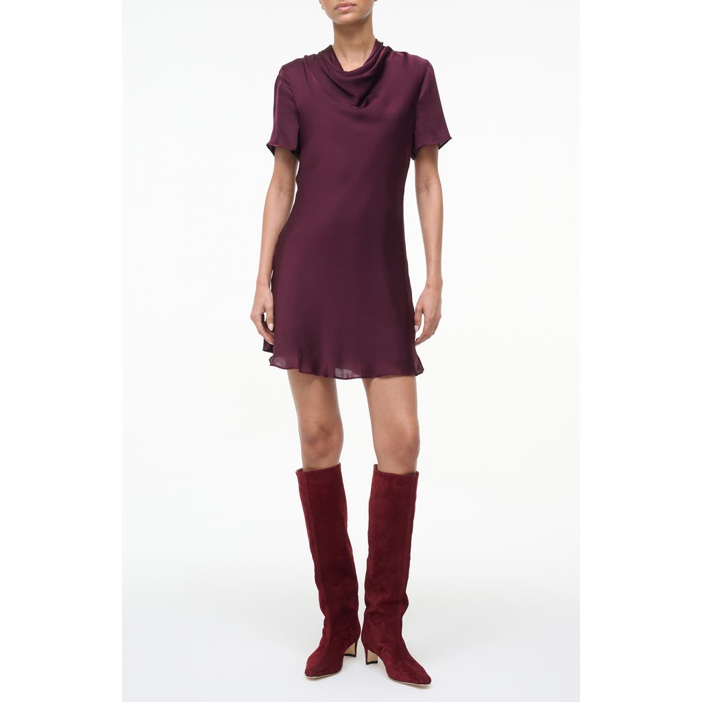 Staud Iris Cowl Neck Stretch Silk Minidress In Burgundy