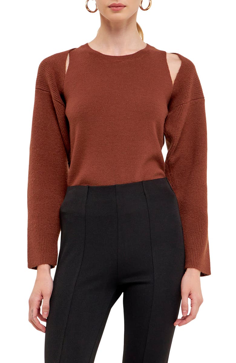 Endless Rose Tank & Shrug Set, Main, color, Brown