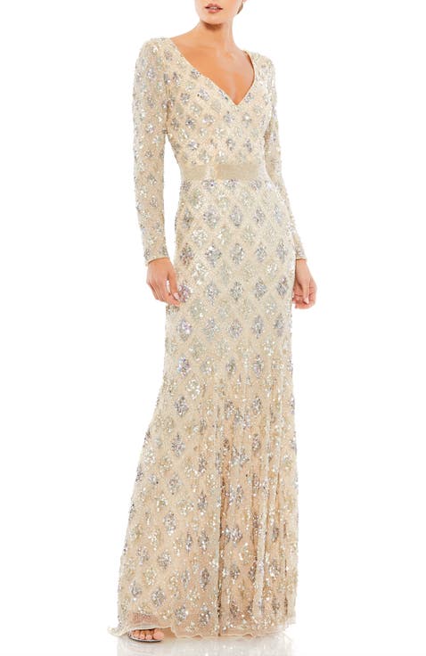 Geometric Embellished Evening Gown