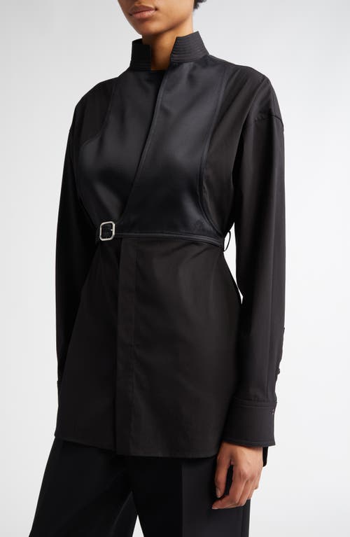 Ferragamo Satin Bib Detail Wrap Shirt In Nero