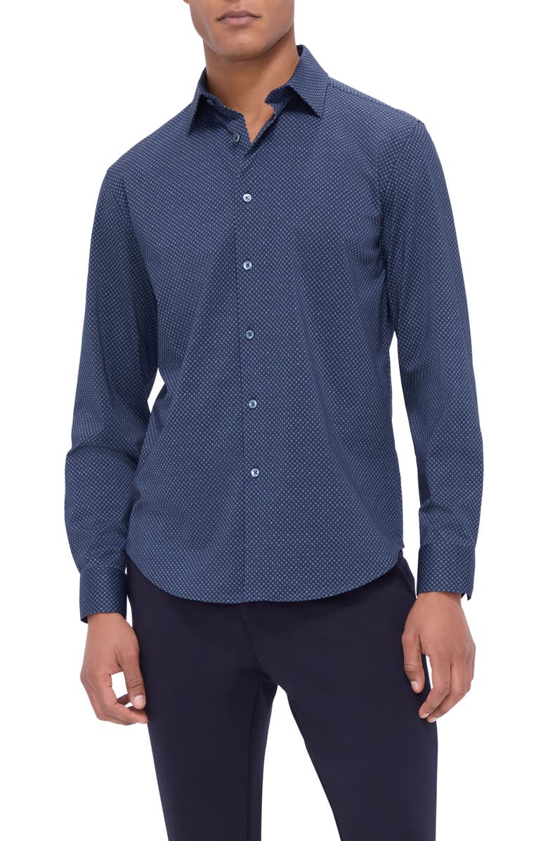 Bugatchi Jimmy OoohCotton<sup>®</sup> Geo Print Button-Up Shirt, Main, color, Dark Navy